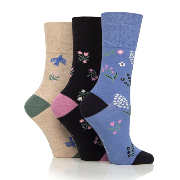 3 Paar Damen Bambussocken - Botanical Bloom