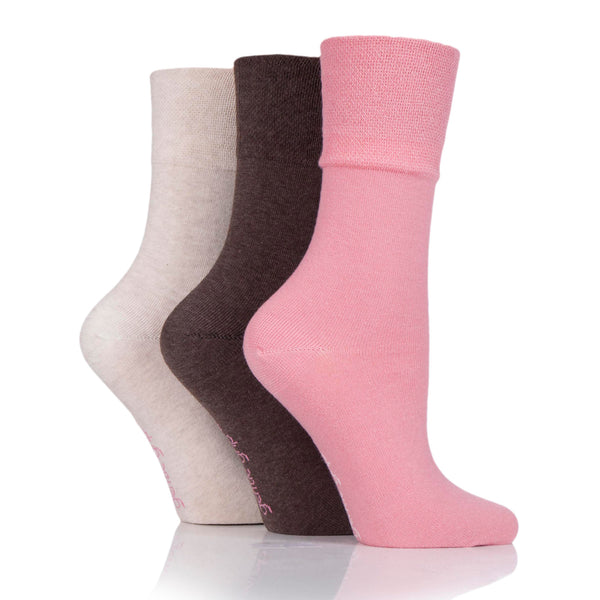 3 Paar schlichte Damen-Baumwollsocken – Koralle und Kaffee