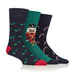 Load image into Gallery viewer, 3 Pairs Men's Fun Feet Christmas Socks - Bamboo Holly/Nutcracker/Candy Canes
