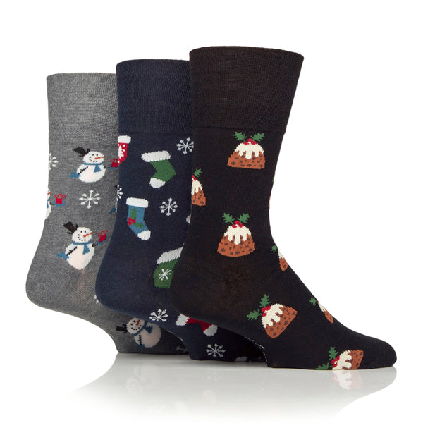 3 Pairs Men's Fun Feet Christmas Socks - Stocking/Snowman/Pudding