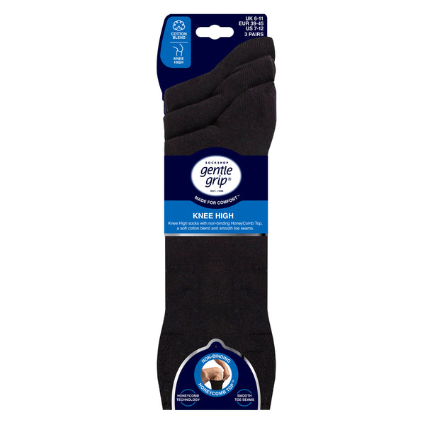 3 Pairs Men's Knee High Cotton Socks - Black