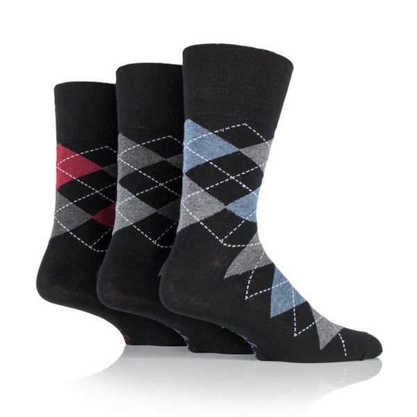3 Pairs Men's Argyle Cotton Socks - Black