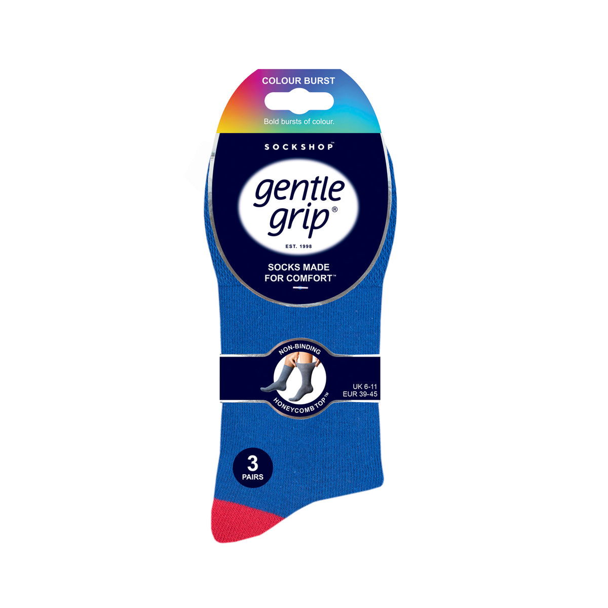 3 Pairs Men's Colourburst  Cotton Socks - Hybrid Blue/Red