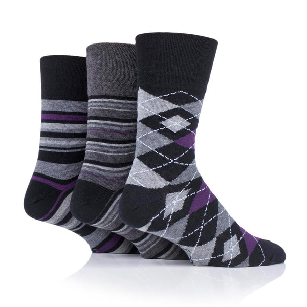 3 Pairs Men's Argyle Cotton Socks - Formality Black