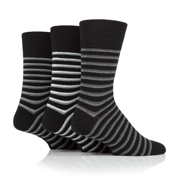 3 Paar Herrensocken Litha mit verschiedenen Streifen aus Baumwolle - Schwarz
