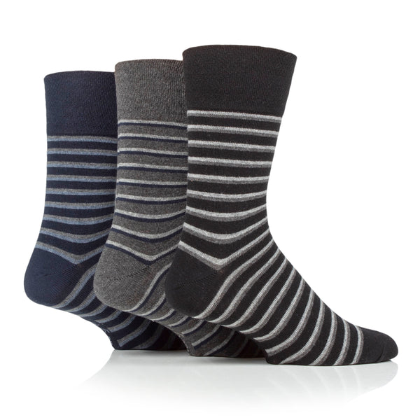 3 Paar Herrensocken Litha mit verschiedenen Streifen aus Baumwolle - Schwarz-Mix