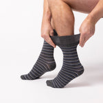 Load image into Gallery viewer, 3 Pairs Men&#39;s Litha Varied Stripe Cotton Socks - Black Mix
