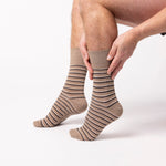 Load image into Gallery viewer, 3 Pairs Men&#39;s Litha Varied Stripe Cotton Socks - Brown
