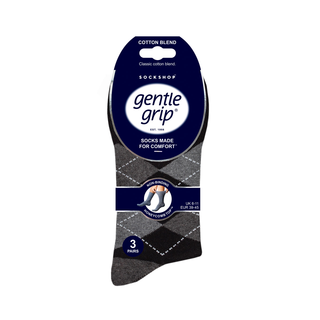 3 Pairs Men's Argyle Cotton Socks - Leven Black/Charcoal