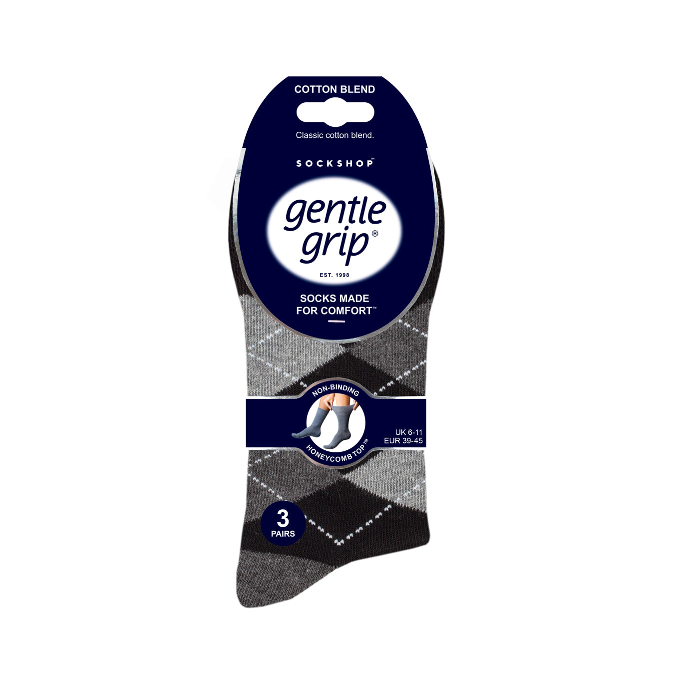 3 Pairs Men's Argyle Cotton Socks - Leven Black Mix