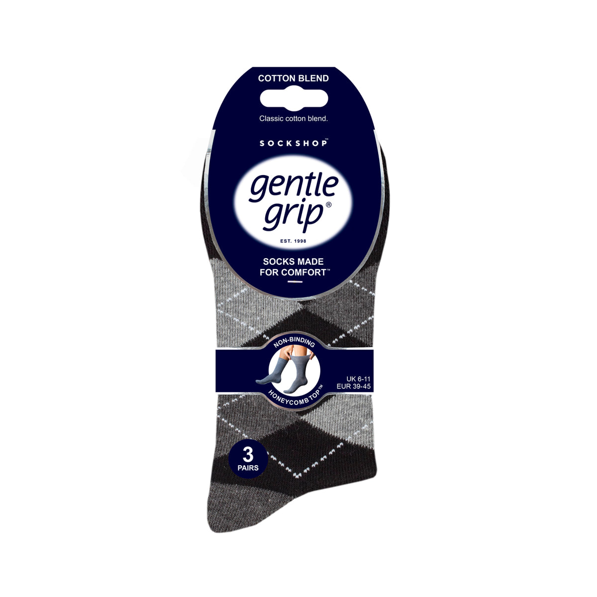 3 Pairs Men's Argyle Cotton Socks - Leven Black Mix