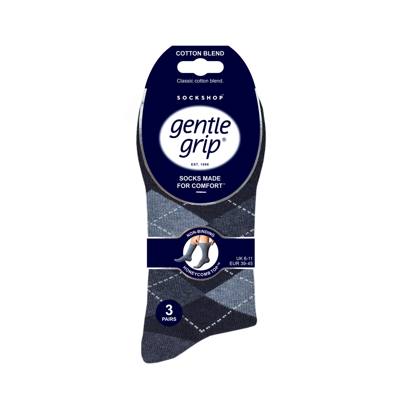 3 Pairs Men's Argyle Cotton Socks - Leven Navy/Denim