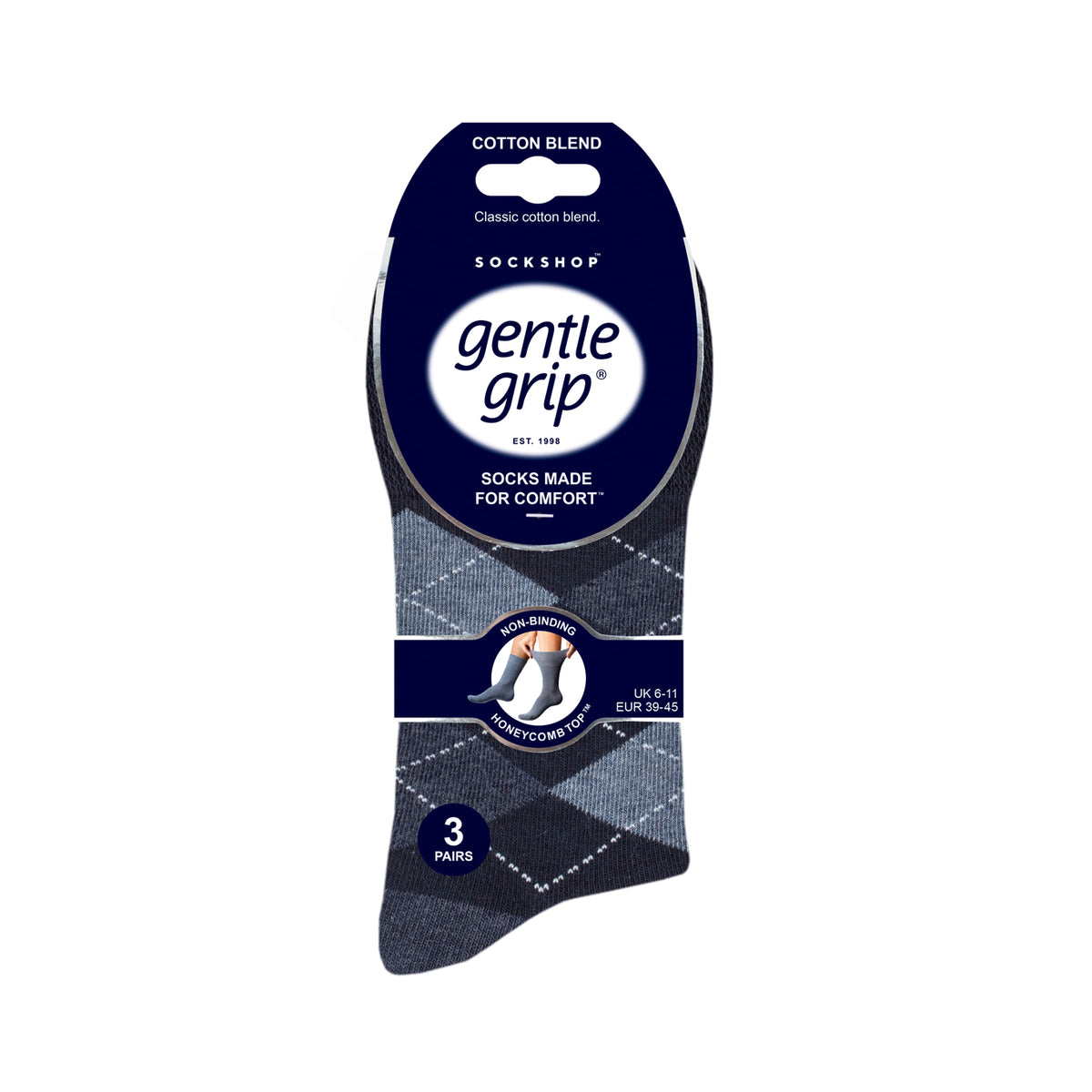 3 Pairs Men's Argyle Cotton Socks - Leven Navy/Denim