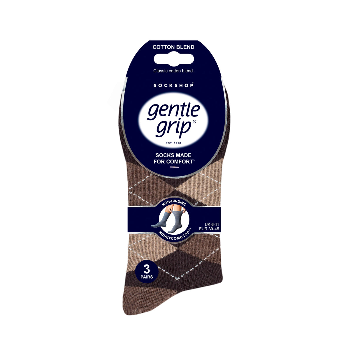 3 Pairs Men's Argyle Cotton Socks - Leven Brown/Natural