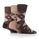 Load image into Gallery viewer, 3 Pairs Men&#39;s Argyle Cotton Socks - Leven Brown/Natural
