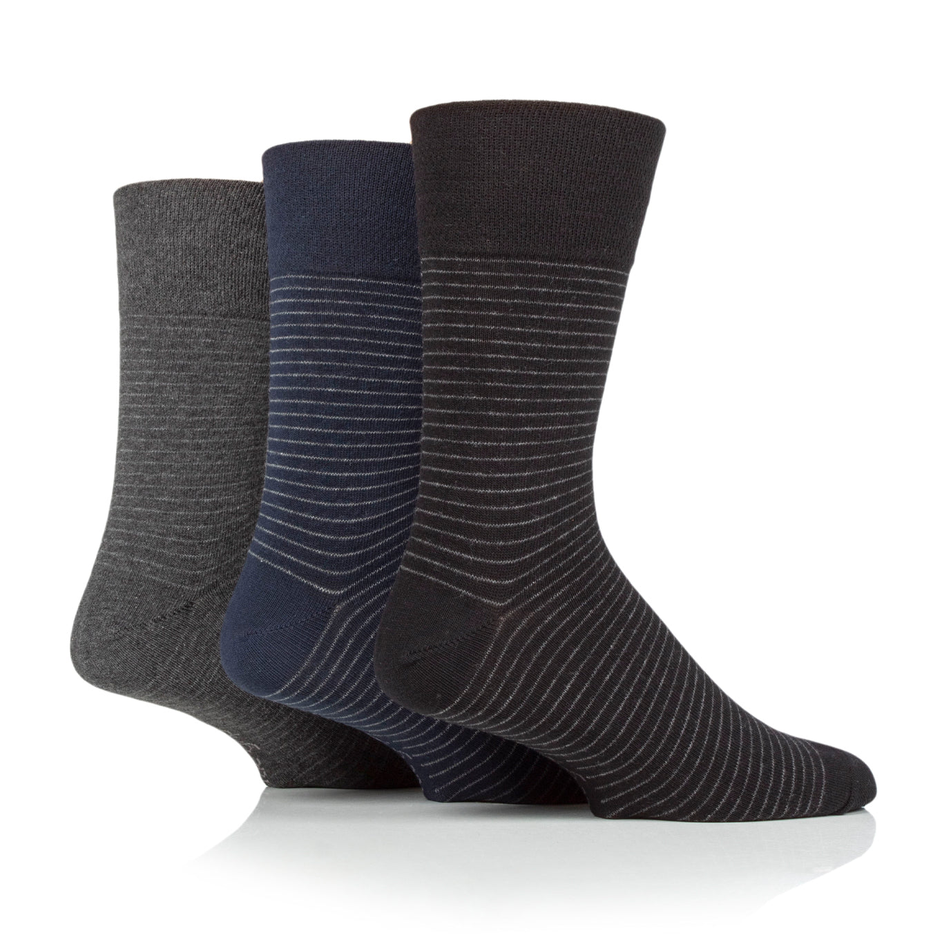 3 Paar Herrensocken aus Baumwolle mit feinen Streifen von Nova – Schwarz/Marineblau/Anthrazit