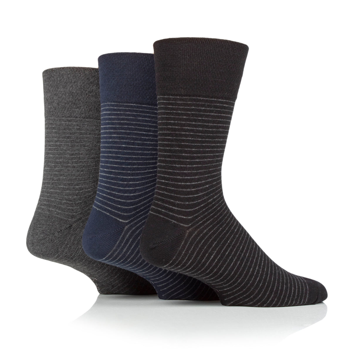 3 Paar Herrensocken aus Baumwolle mit feinen Streifen von Nova – Schwarz/Marineblau/Anthrazit