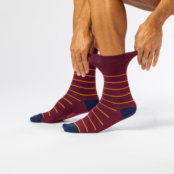 3 Paar Herren-Baumwollsocken - Simplicity Stripe Burgundy Mix