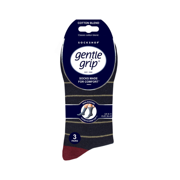 3 Paar Herren-Baumwollsocken - Simplicity Stripe Burgundy Mix