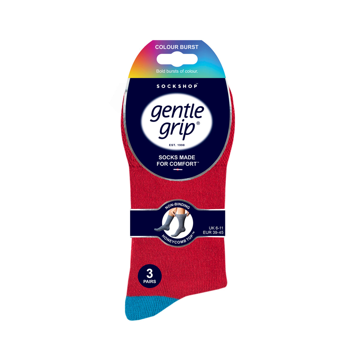 3 Pairs Men's Colourburst Cotton Socks - Royal