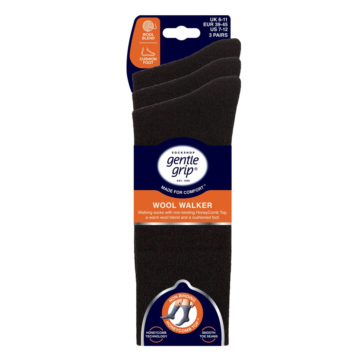 1 Paar Diabetiker-Walker-Stiefelsocken aus Wolle, Schwarz