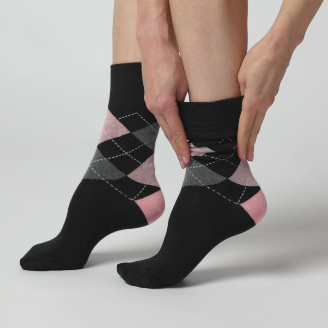 3 Pairs Ladies Highlands Argyle Cotton Socks - Black
