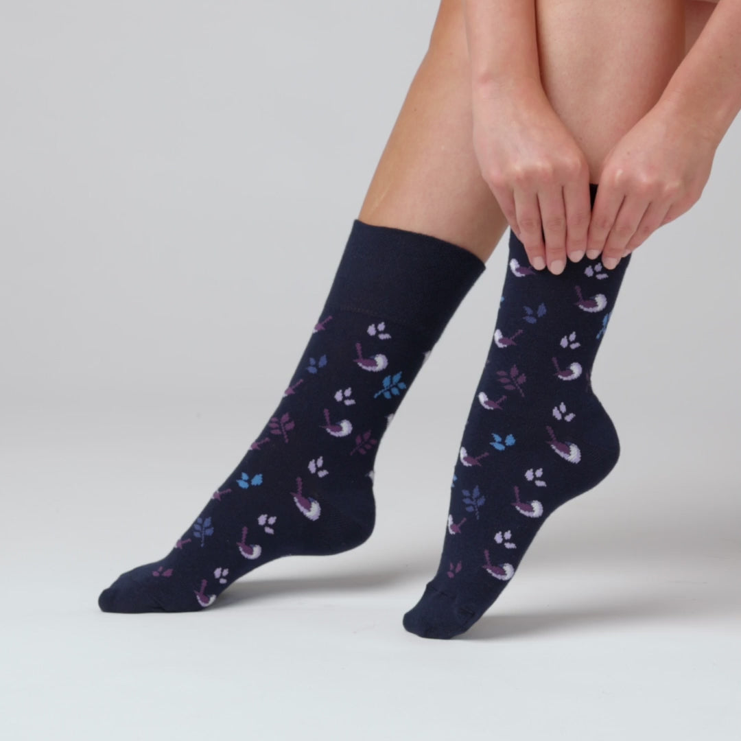 3 Paar Damen Baumwollsocken - Nature Bird Marineblau
