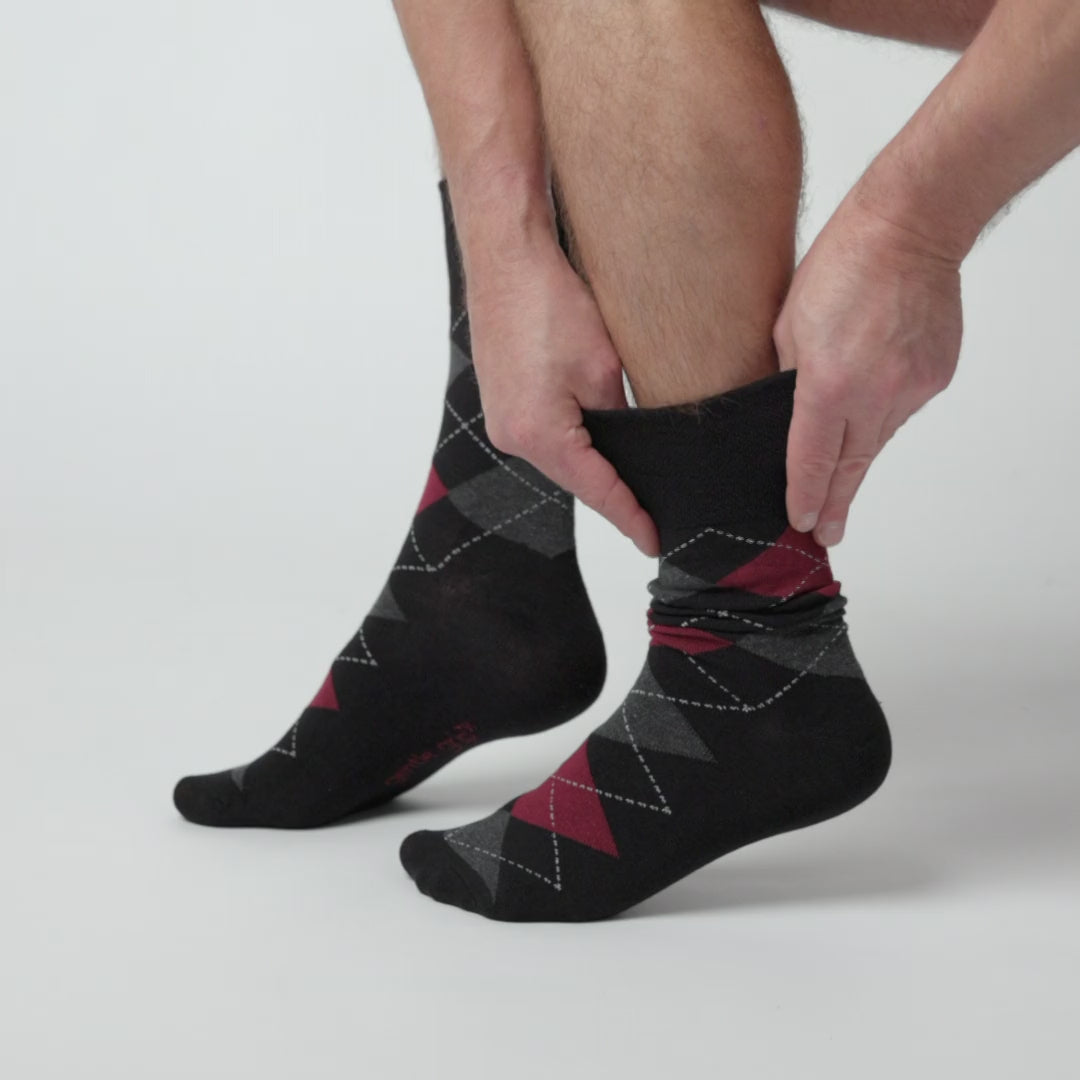 3 Pairs Men's Argyle Cotton Socks - Black