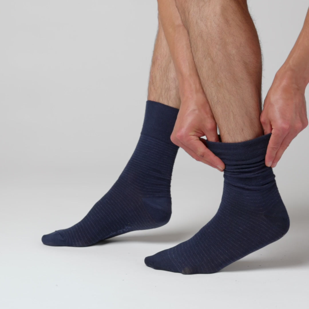 3 Pairs Men's Nova Fine Stripe Cotton Socks - Navy/Denim