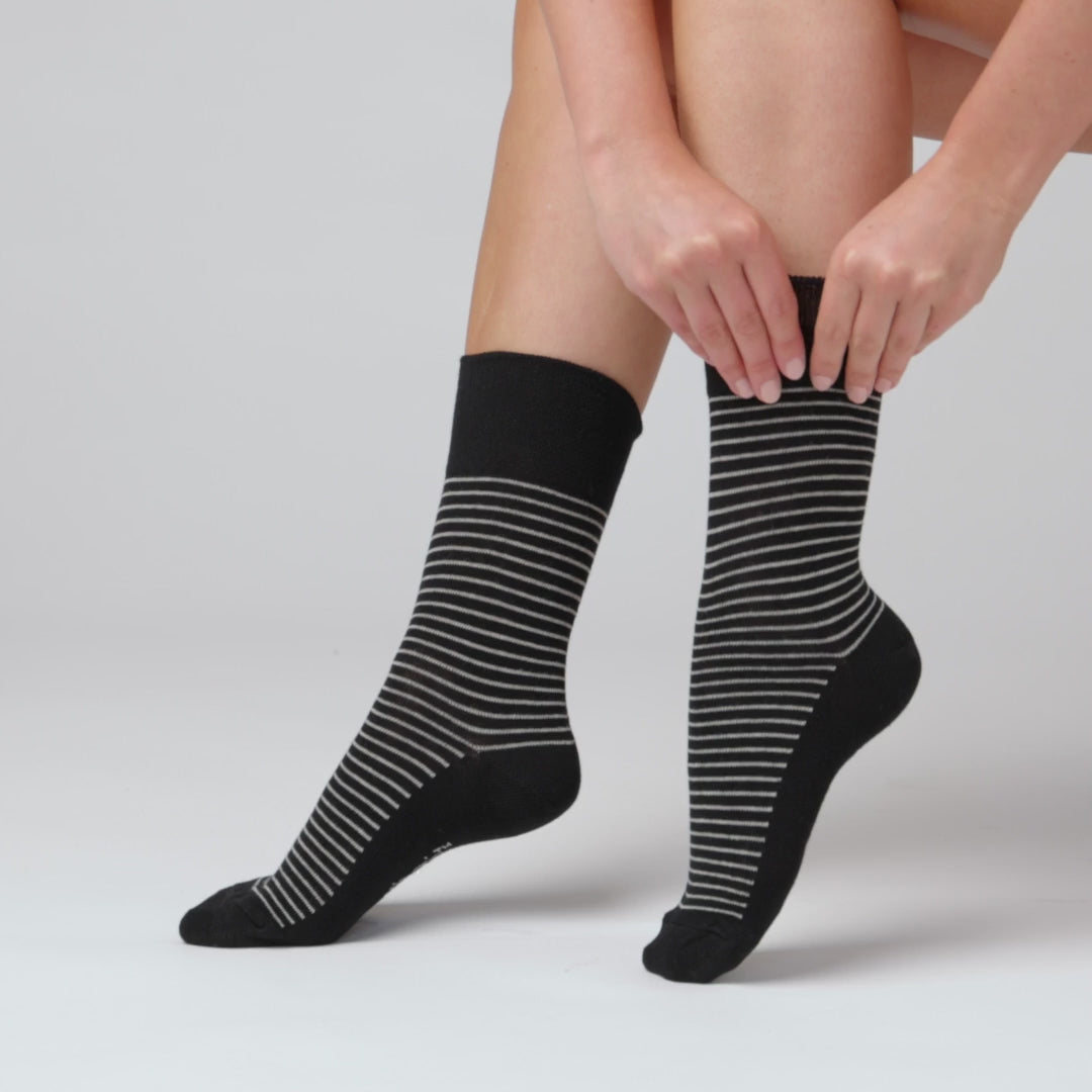 3 Pairs Ladies Varsity Stripe Cotton Socks - Black