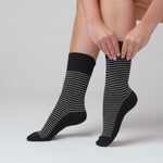 Load and play video in Gallery viewer, 3 Pairs Ladies Varsity Stripe Cotton Socks - Black
