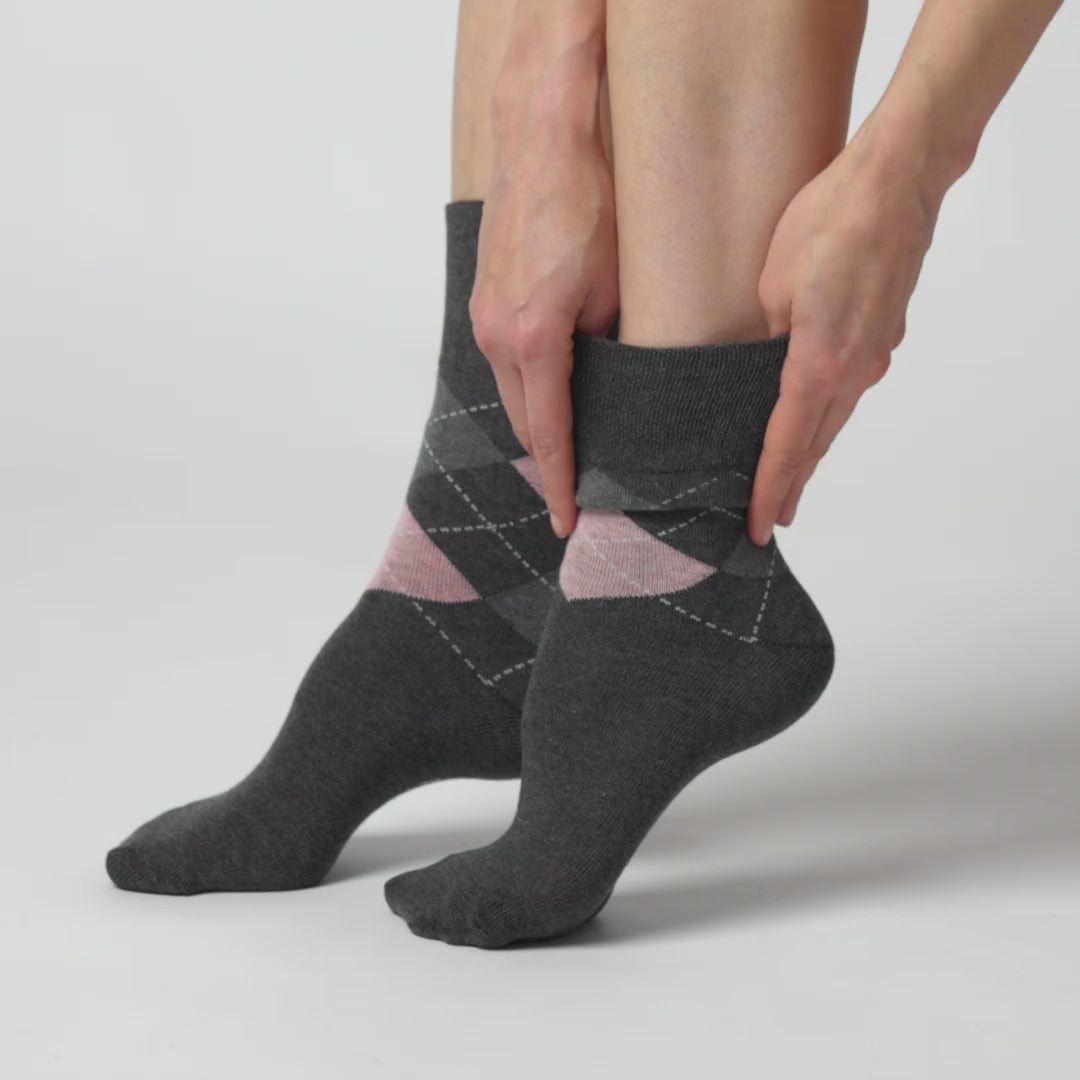 3 Pairs Ladies Highlands Argyle Cotton Socks - Grey