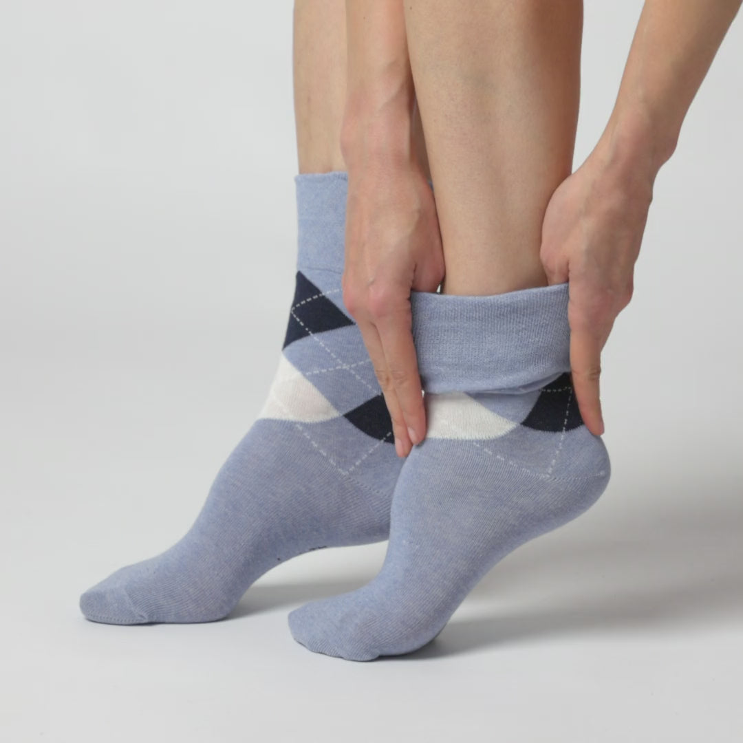 3 Paar Damensocken aus Baumwolle mit Highlands-Argyle-Muster – Marineblau/Jeansblau