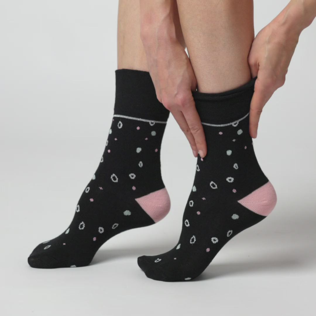 3 Pairs Ladies Cotton Socks - Mod Dots Black