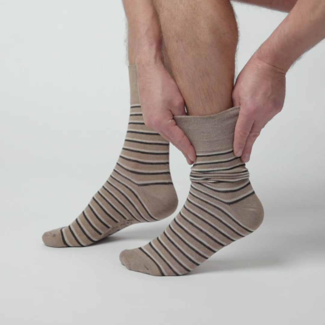 3 Pairs Men's Litha Varied Stripe Cotton Socks - Brown