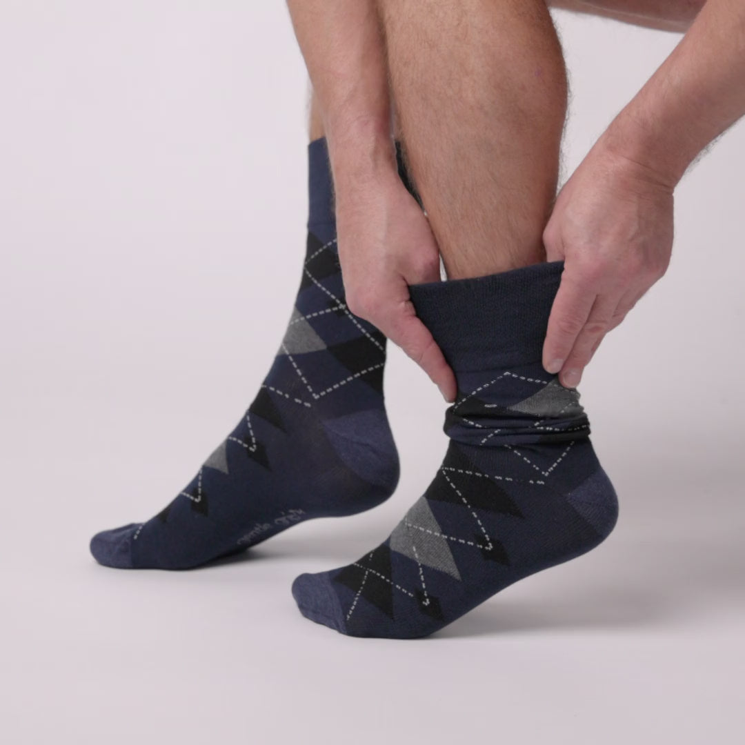 3 Pairs Men's Argyle Cotton Socks - Leven Black Mix