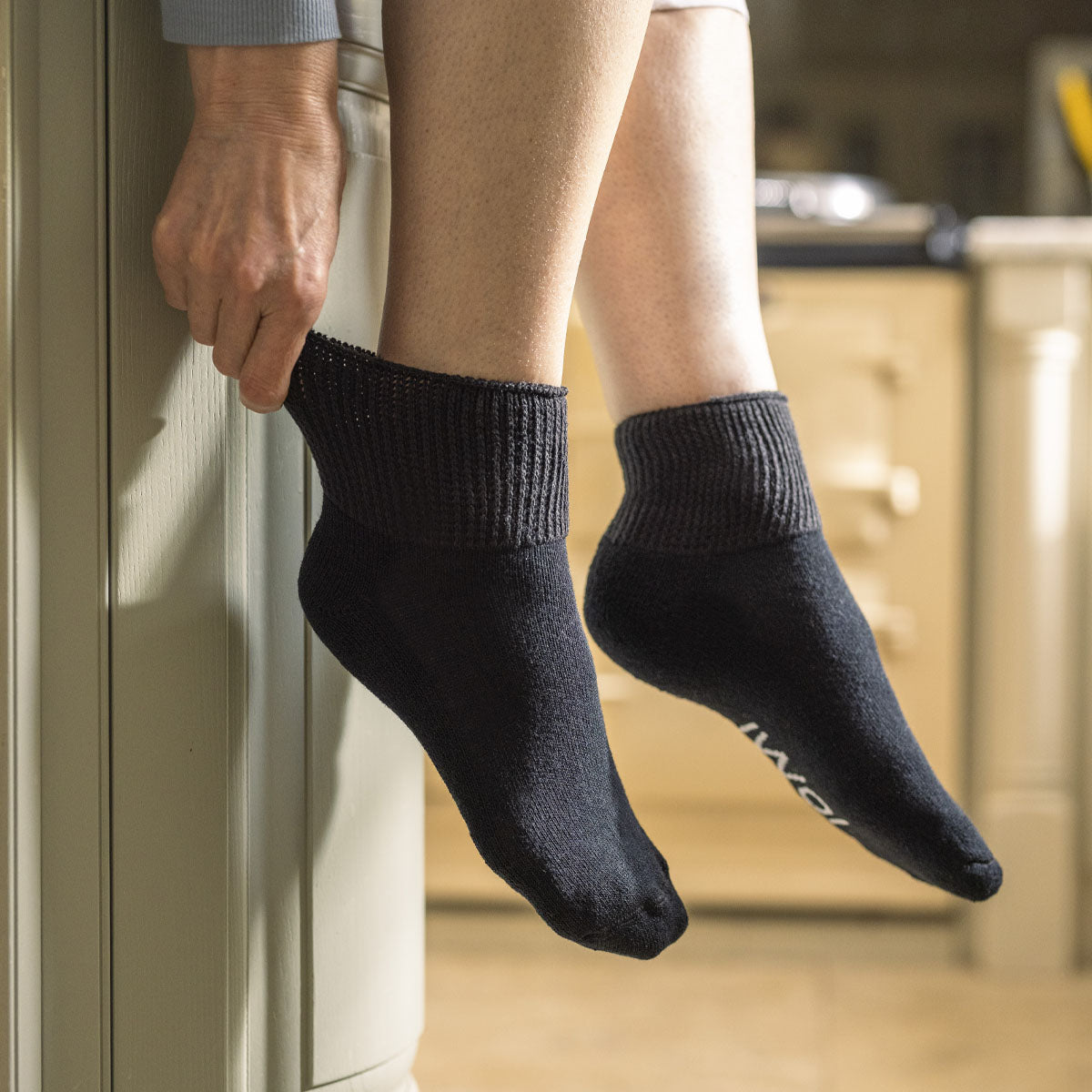 3 Paar gepolsterte Diabetiker-Söckchen – Schwarz