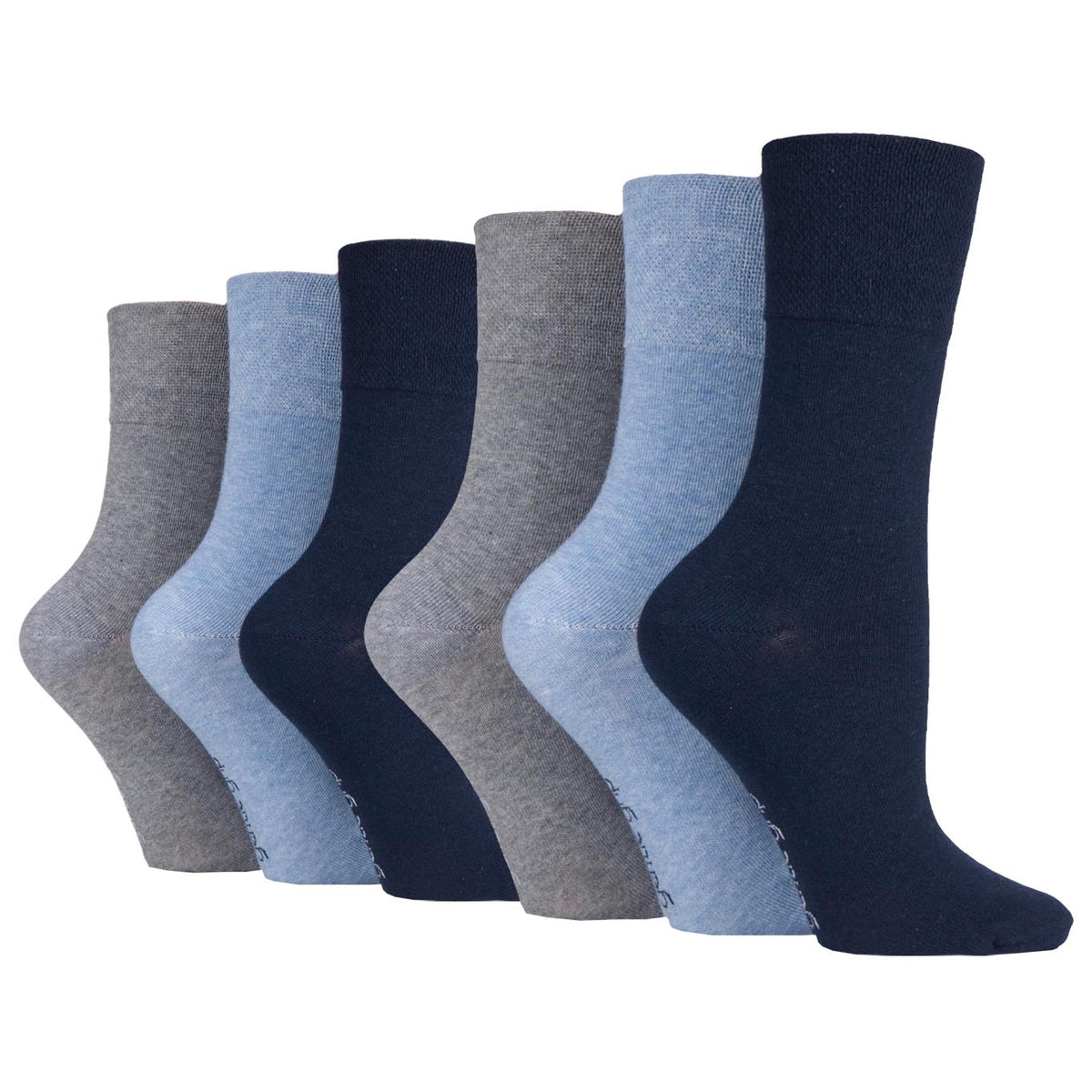 6 Paar schlichte Baumwollsocken für Damen – Marineblau/Jeansblau/Hellgrau